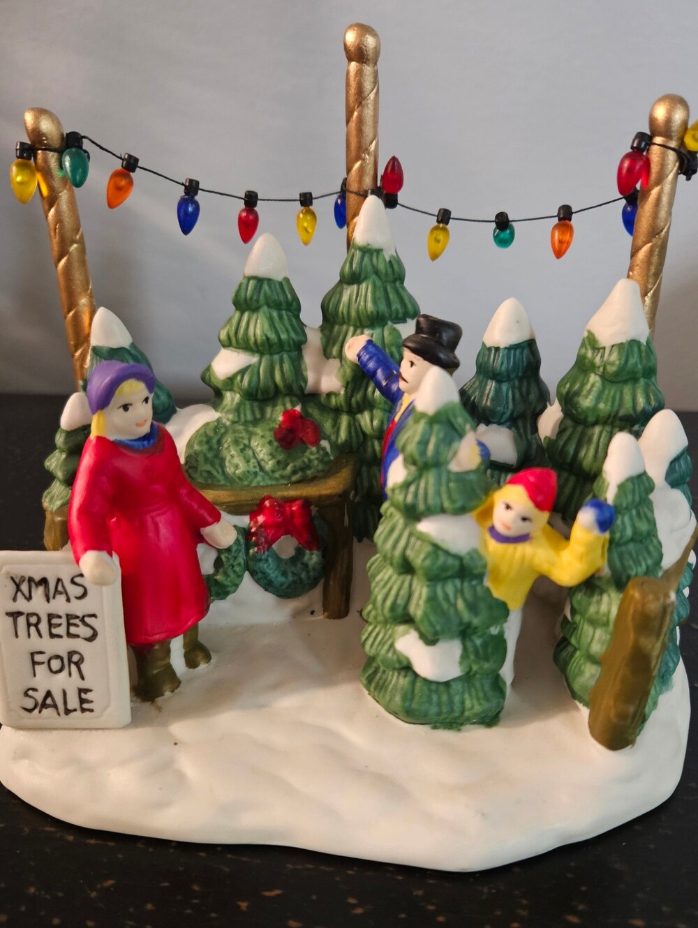 Holiday Tree Lot Figurine - Green, Red, Yellow, Blue Ceramic Circa 90's